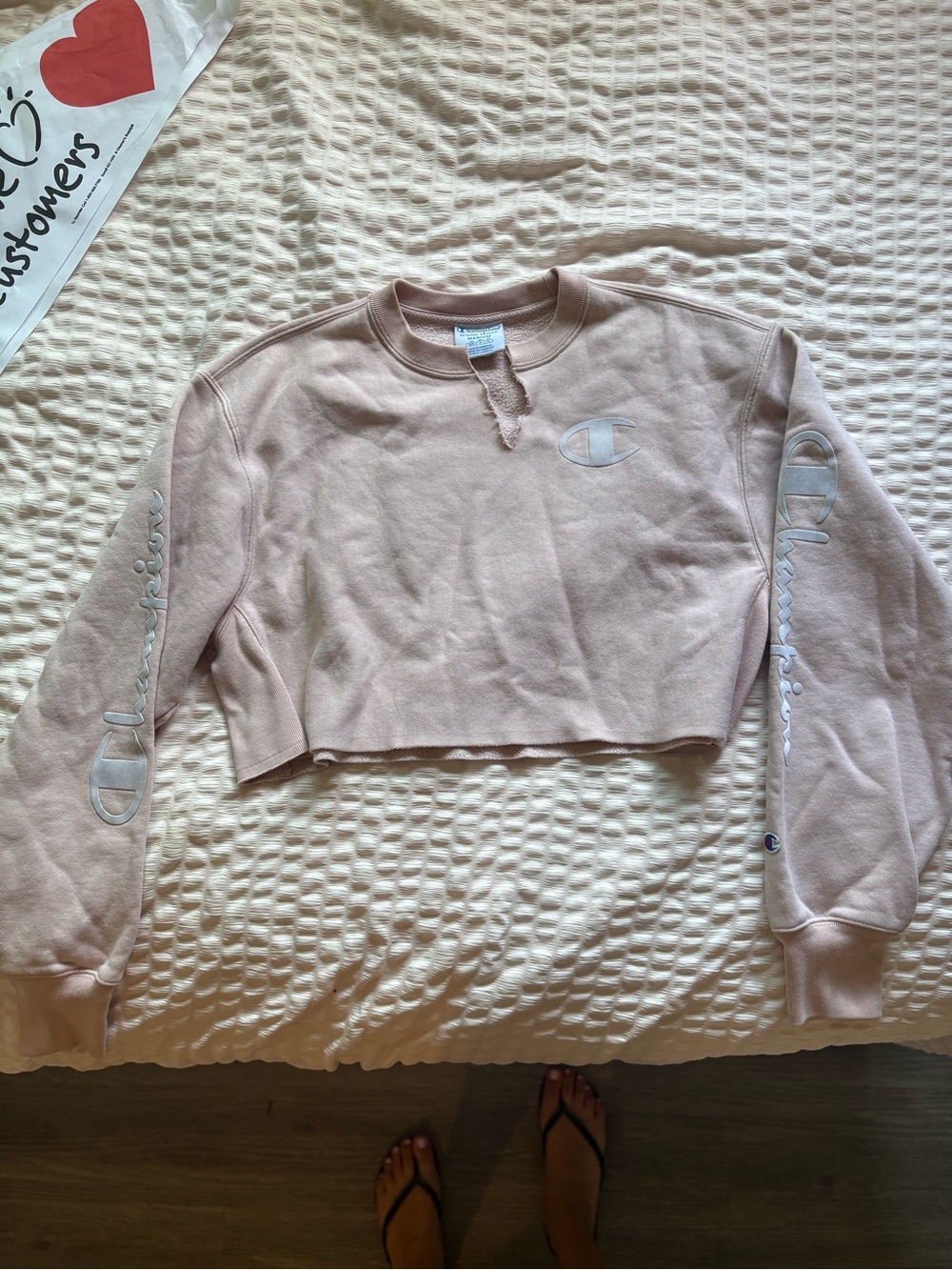 Champion Cropped Crewneck Sweatshirt - Light Pink